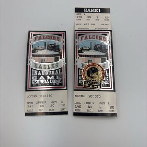 1992 NFL Atlanta Falcons vs Eagles Inaugural Game #1 Georgia Dome Ticket w/Pin